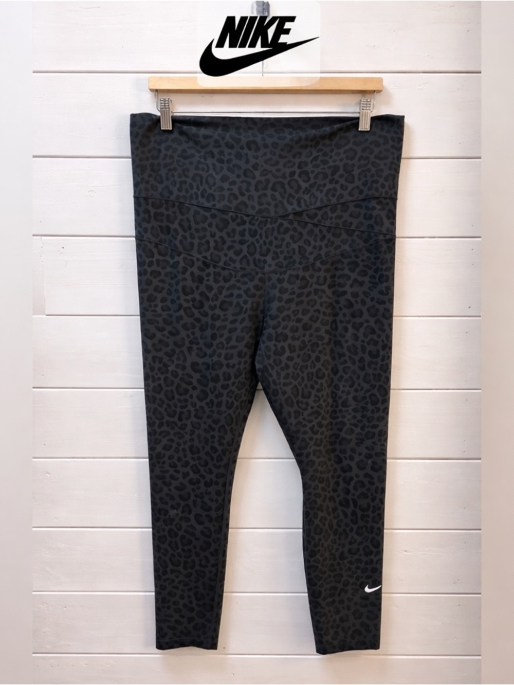 NIKE Black Leopard Print Dri-FIT Maternity Leggings XXL